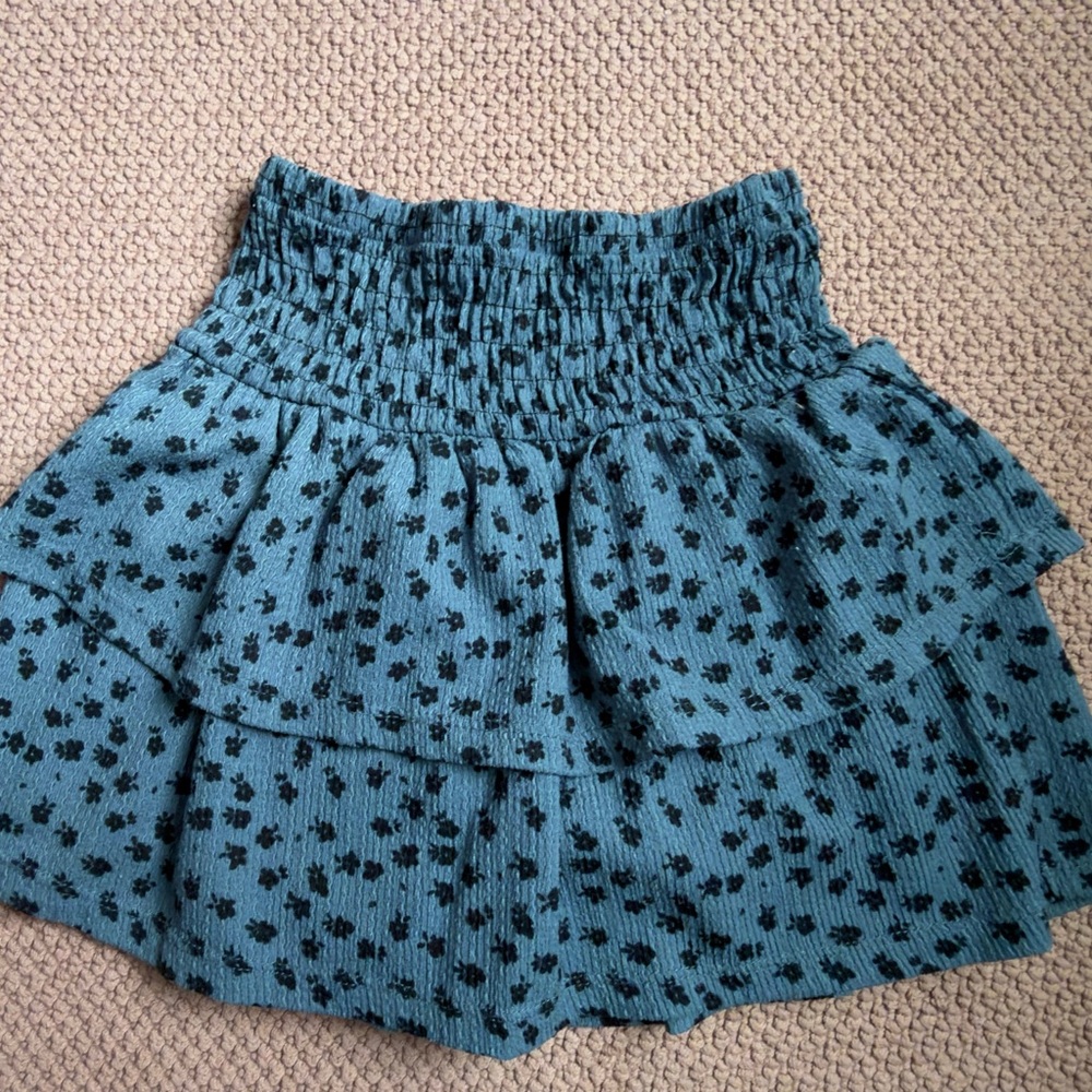 Zara Blue and Black Floral Mini Skirt